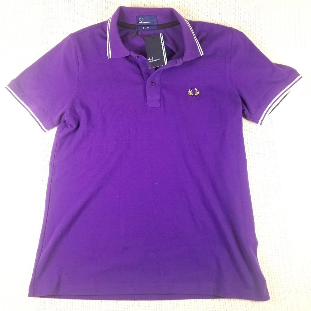 NWT FRED PERRY - PURPLE SLIM FIT POLO - MEN LARGE